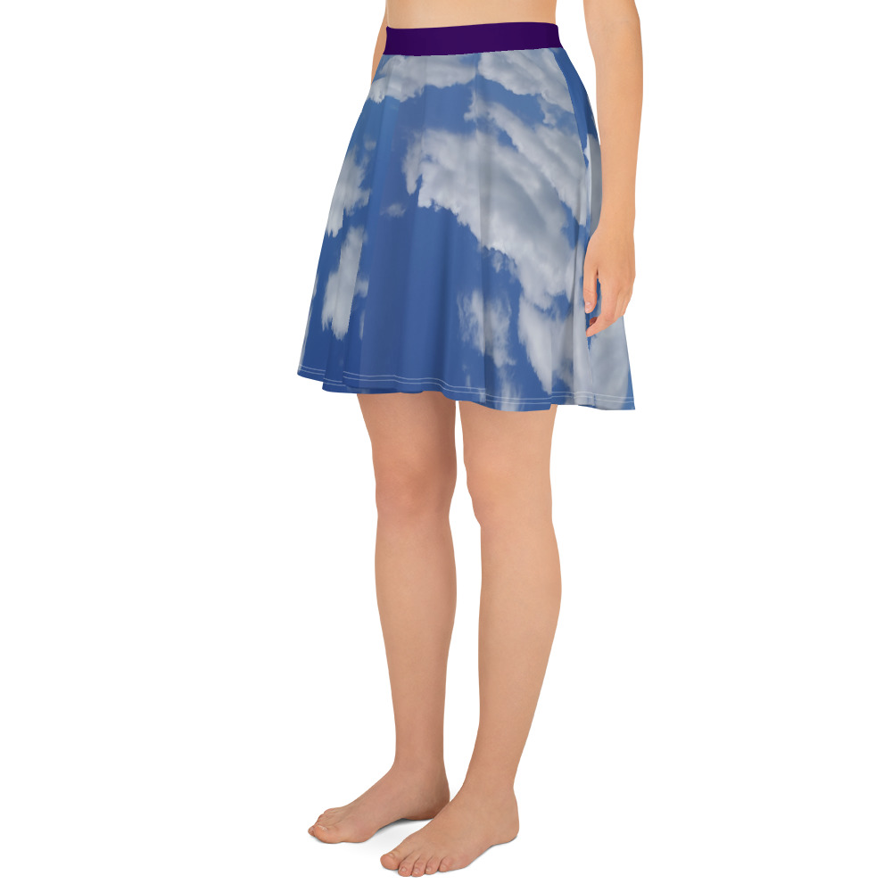 Blue-Sky w purple waist Skater Skirt - Image 3