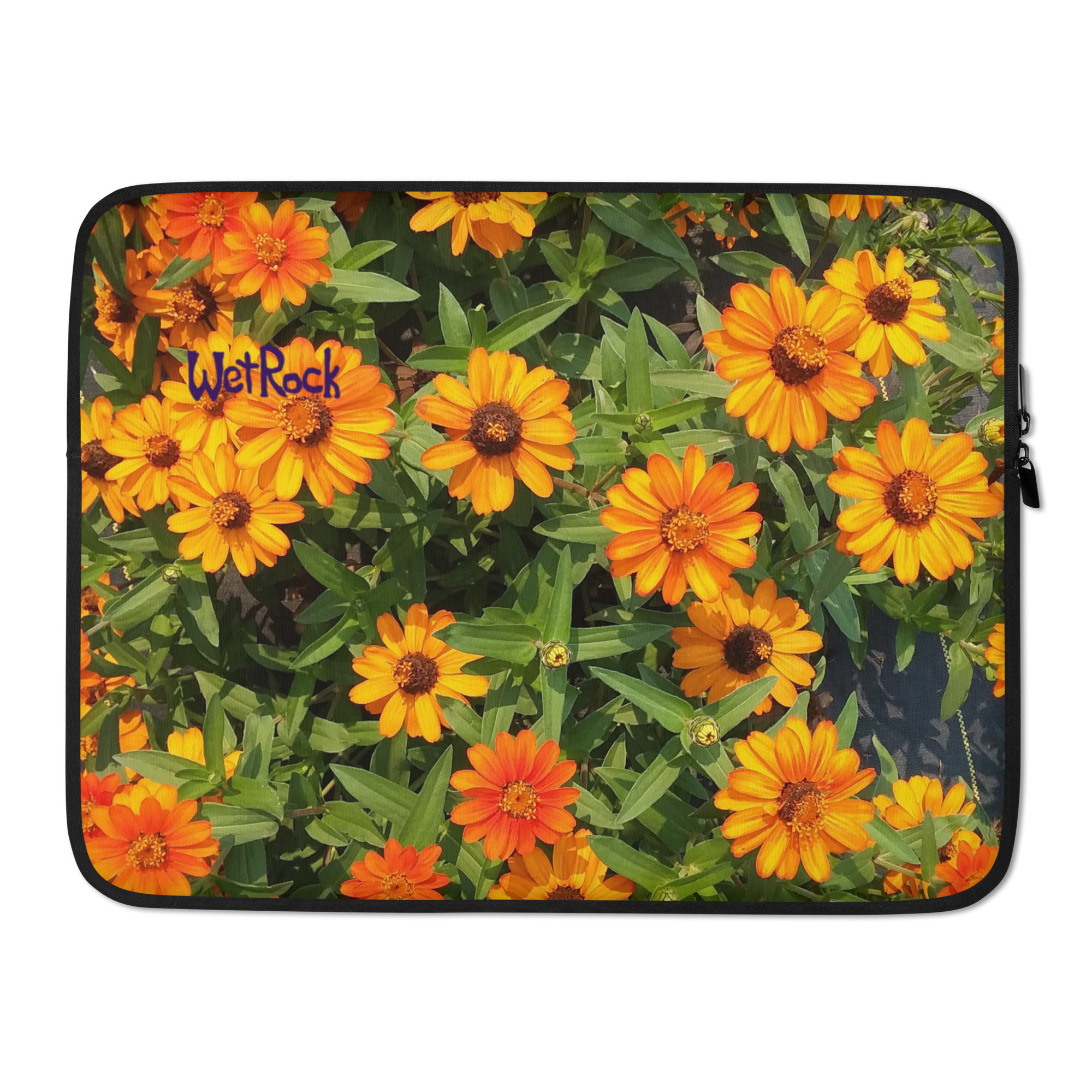 "Wet Rock" Orange Zinnia Laptop Sleeve - Image 2
