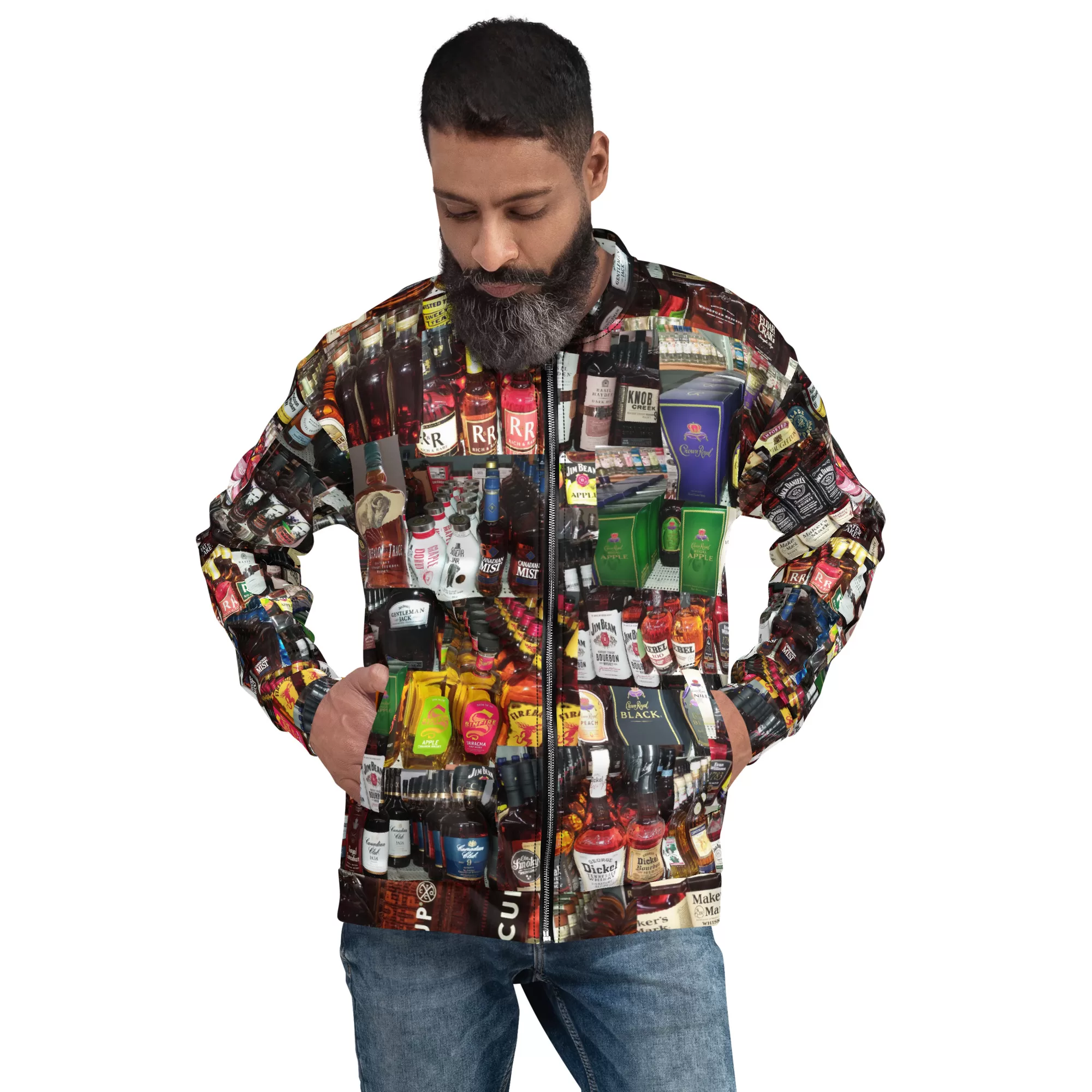 Whiskey Theme Unisex Bomber Jacket. Light-Weight Zippered-Coat