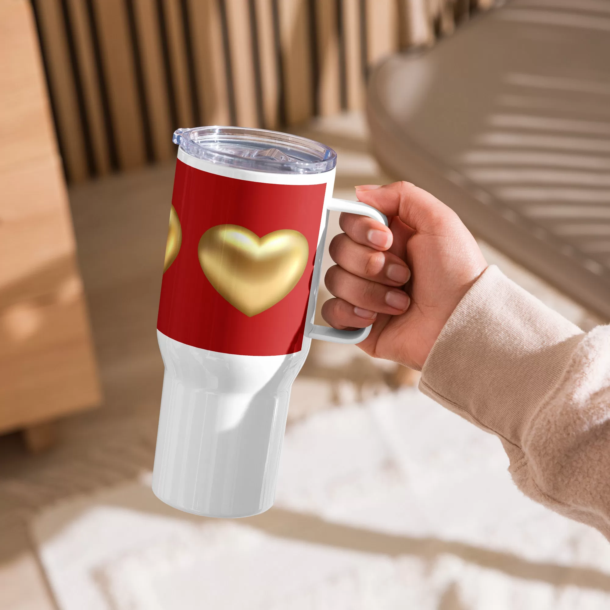 Golden Heart Travel mug with a handle - Image 2