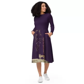 Dark Purple Spirit-Cougar long sleeve midi dress