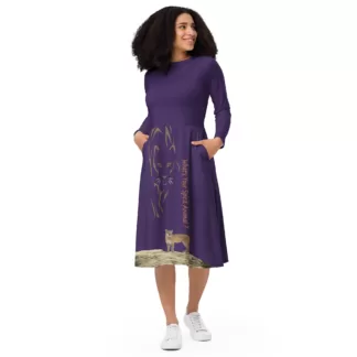 Rich Purple Spirit-Cougar long sleeve midi dress