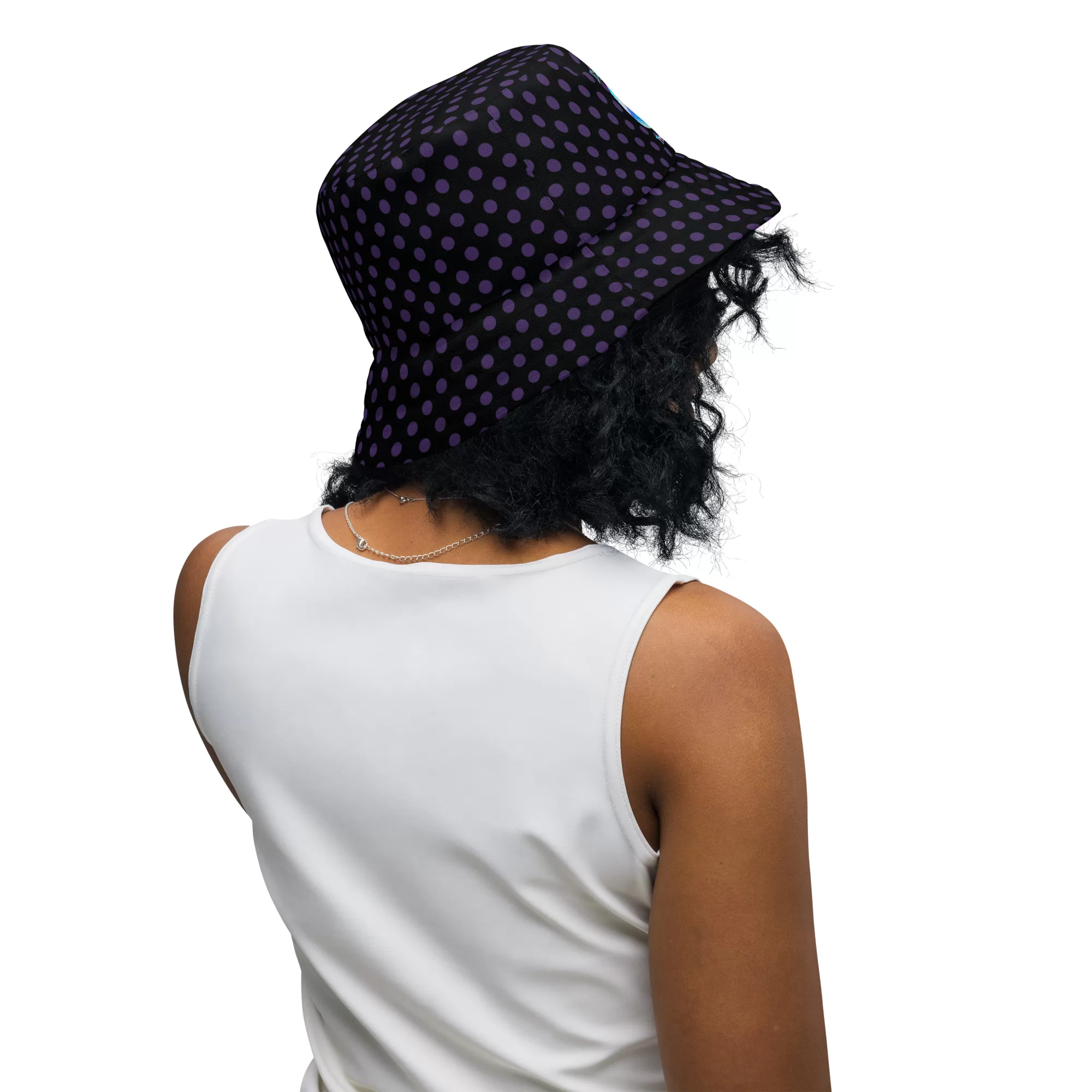 Black w Purple Dots Reversible bucket hat - Image 11