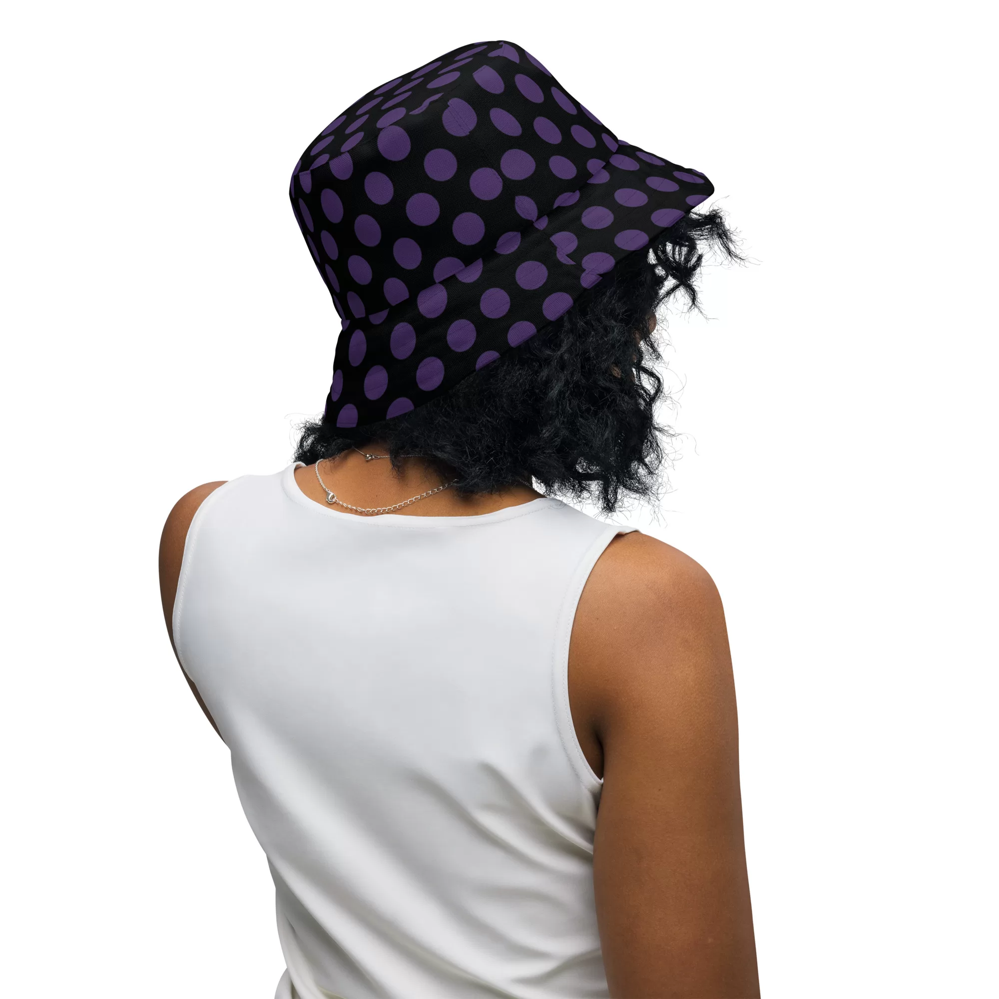 Black w Purple Dots Reversible bucket hat - Image 7