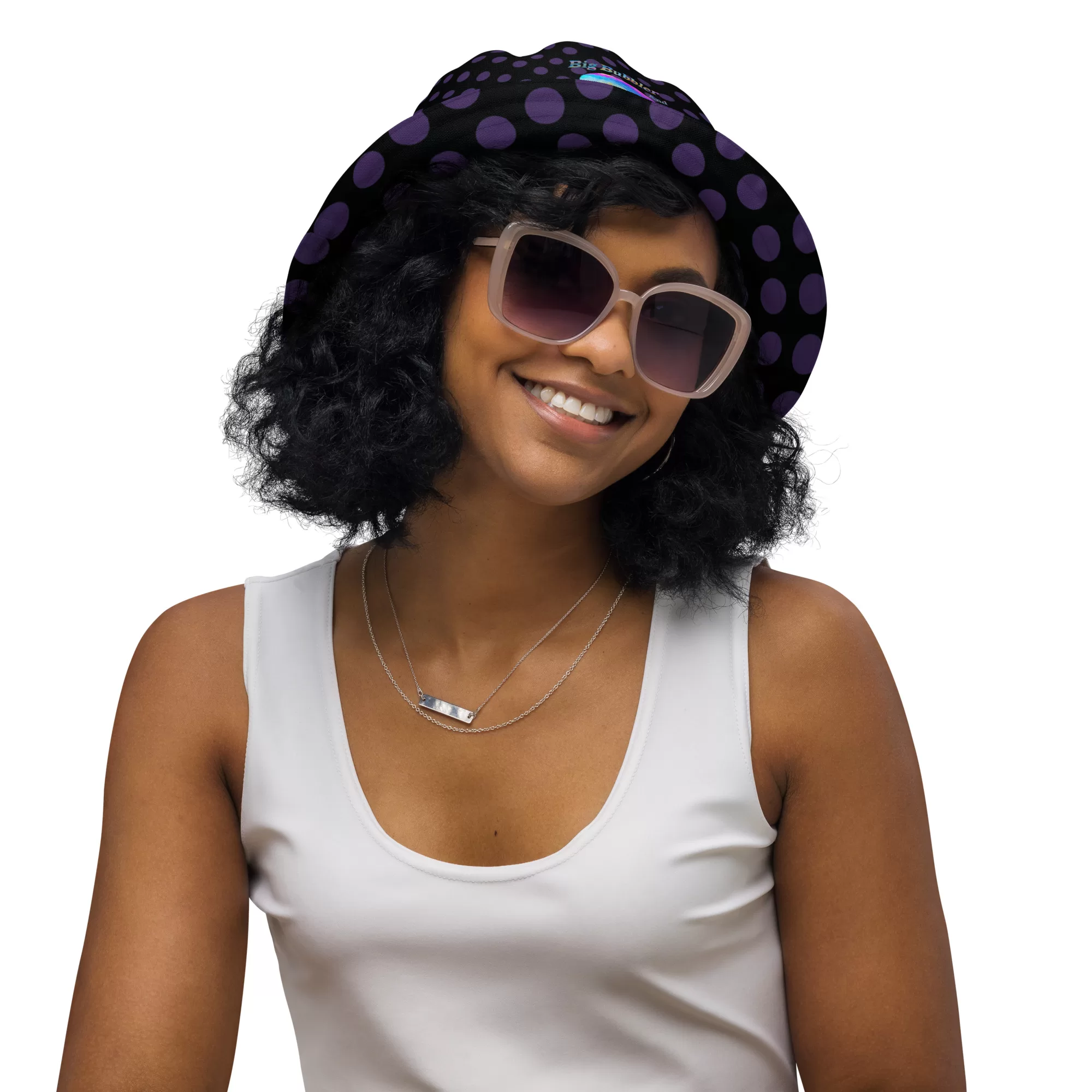 Black w Purple Dots Reversible bucket hat - Image 8