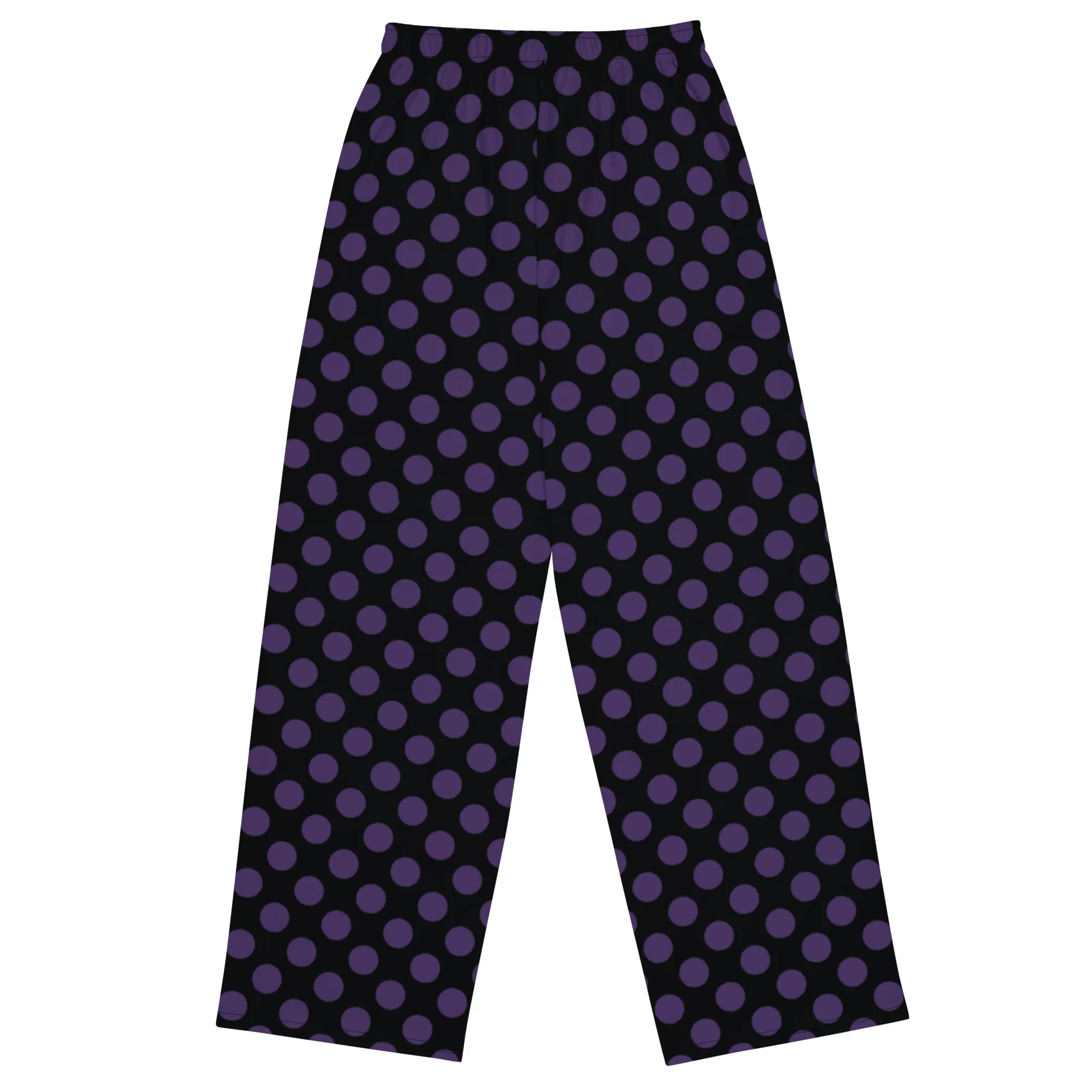 Black w Big Purple Dots unisex wide-leg pants - Image 2