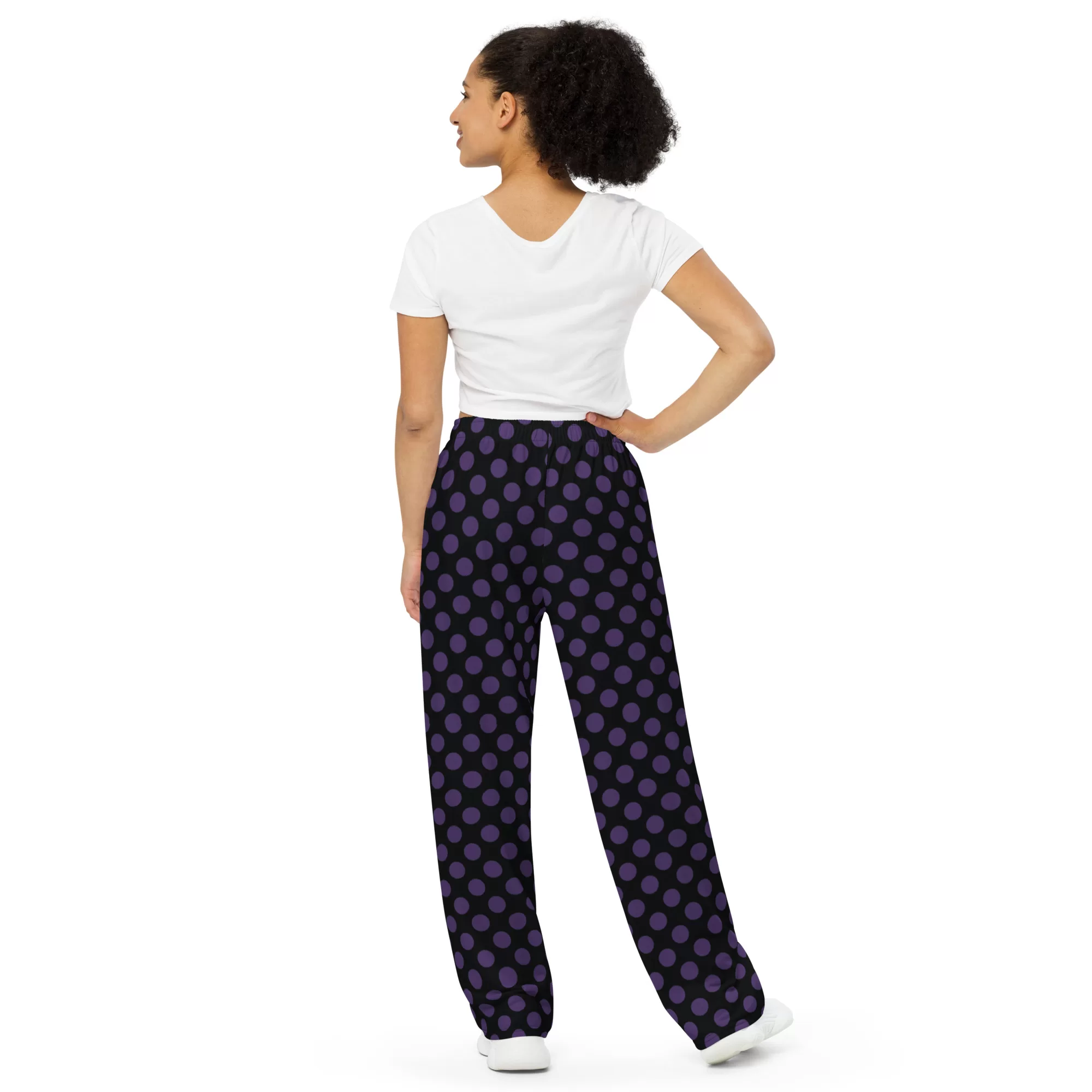 Black w Big Purple Dots unisex wide-leg pants - Image 5