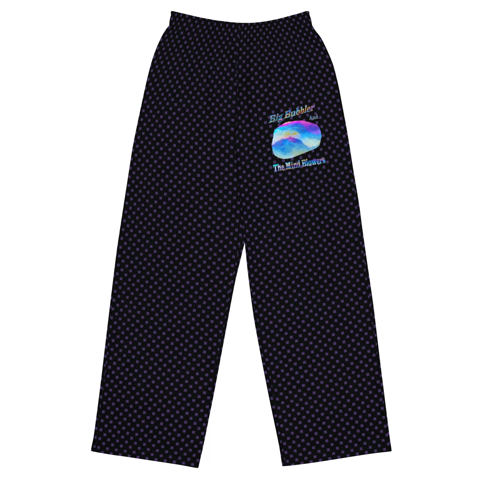 M.B. Black w Square Purple Dots unisex wide-leg pants - Image 3