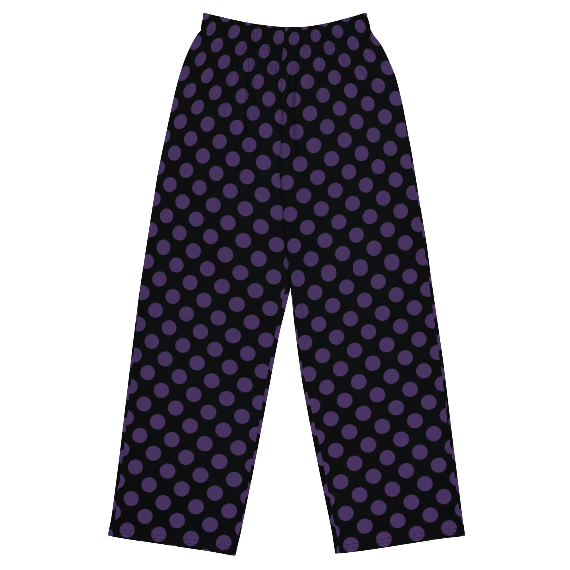 Black w Big Purple Dots unisex wide-leg pants - Image 3