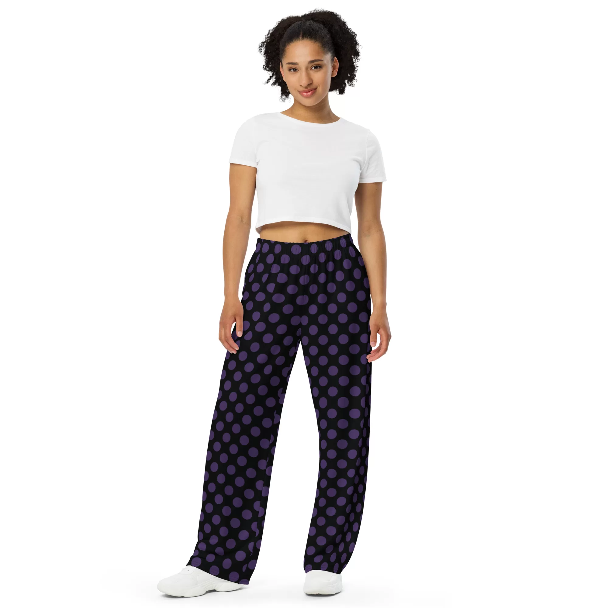 Black w Big Purple Dots unisex wide-leg pants - Image 4