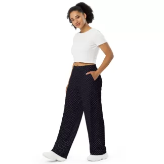 Black w Small Purple Dots unisex wide-leg pants