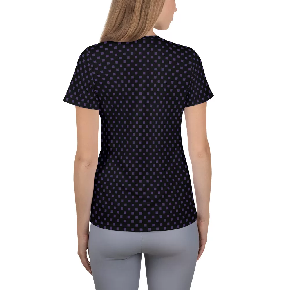 Black w Square Purple Dots Women's Athletic T-shirt - Image 4