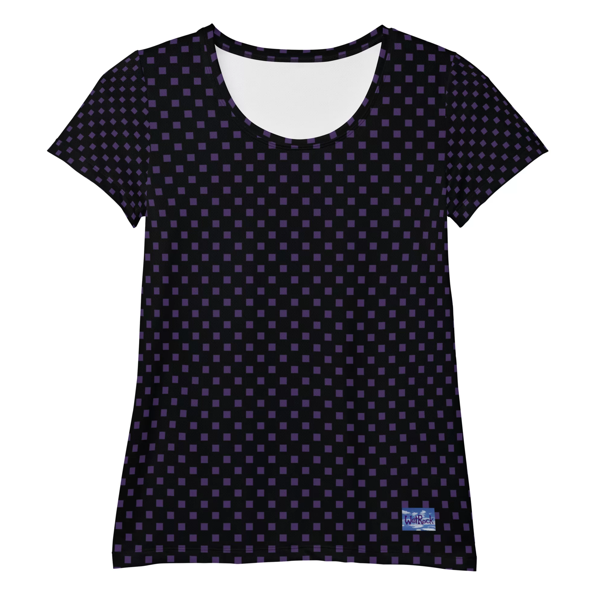 Black w Square Purple Dots Women's Athletic T-shirt - Image 3