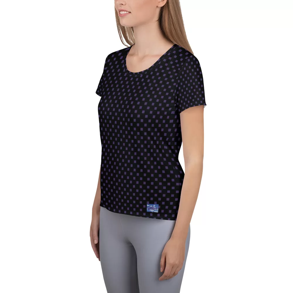 Black w Square Purple Dots Women's Athletic T-shirt - Image 6