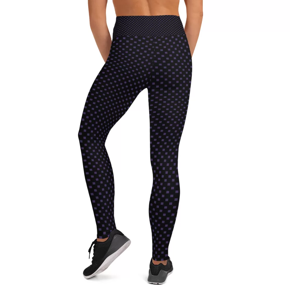 Small Purple Squares on Black Yoga Leggings - Image 7