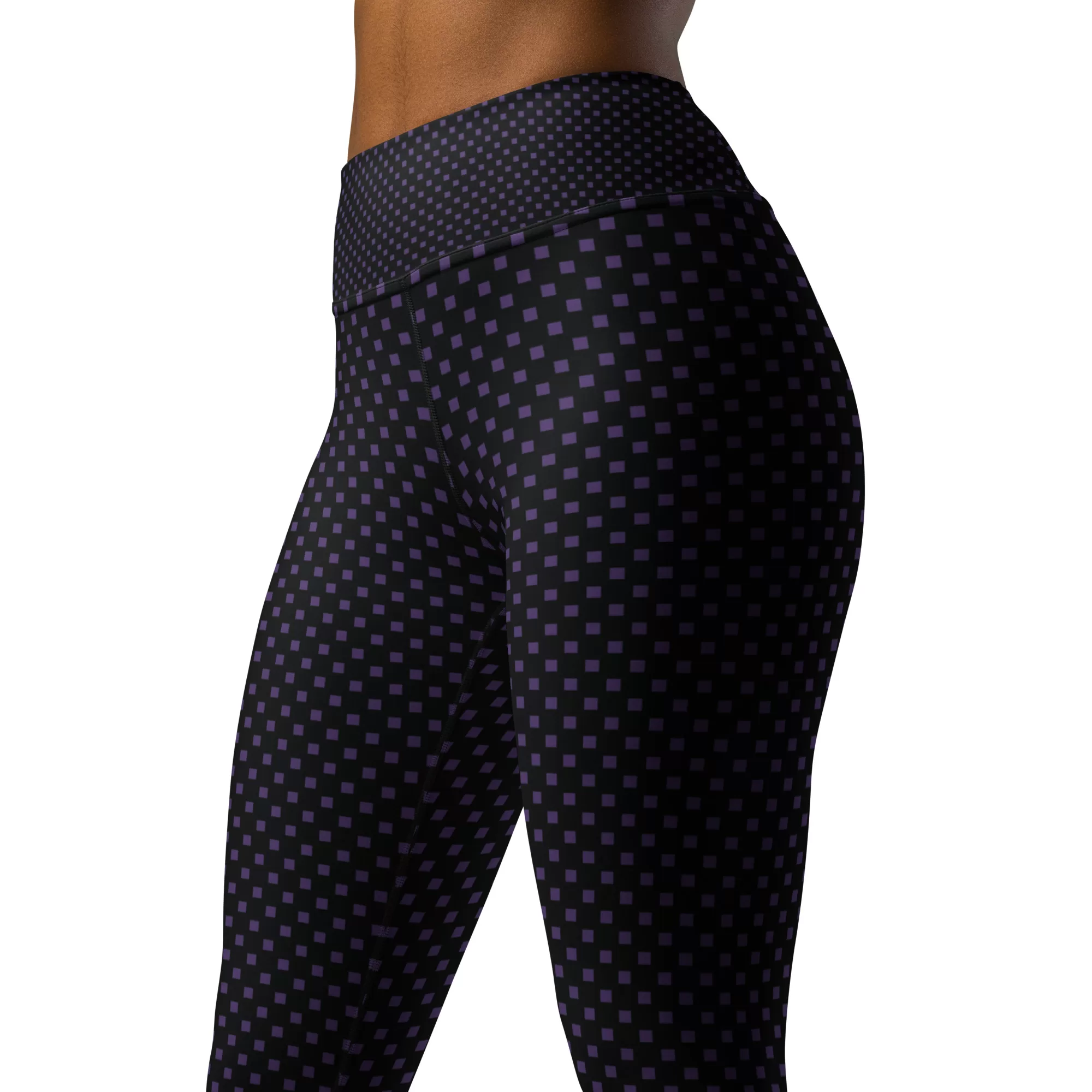 Small Purple Squares on Black Yoga Leggings - Image 2