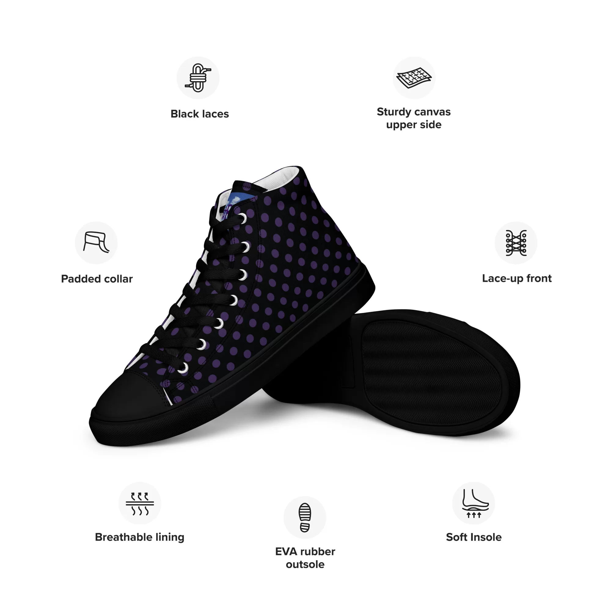 Men’s high-top Small Purple-Dots canvas shoes - Image 2