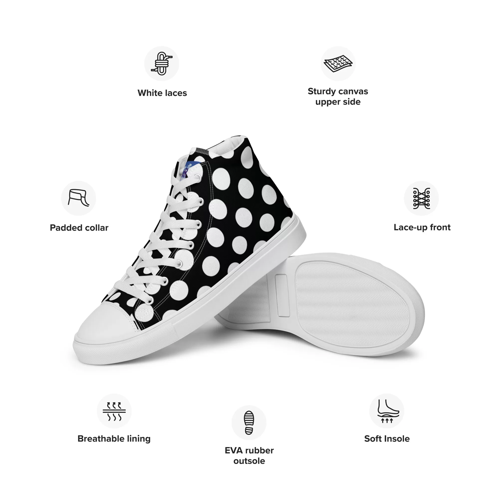 Women’s high top "White Dots" canvas shoes - Image 5