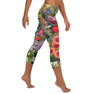 Mixed Flowers Capri Leggings. tights, stretchy comfort pants