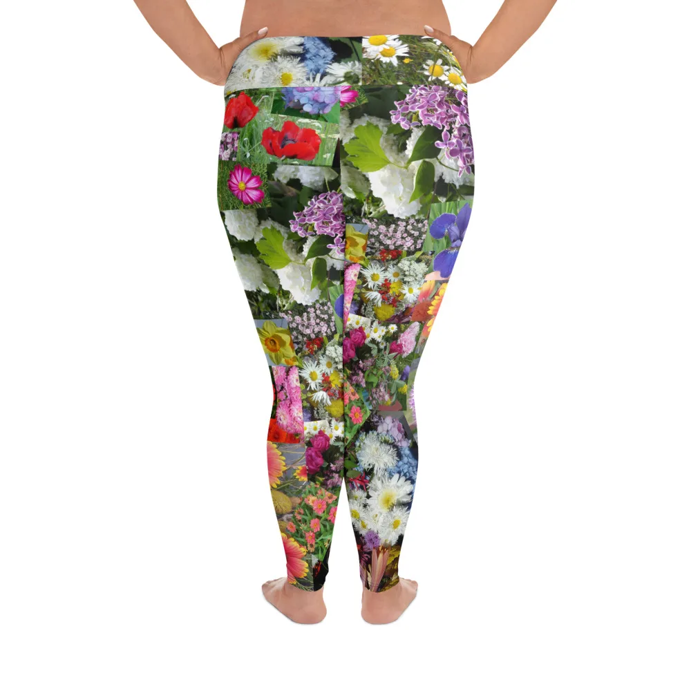 "Mixed Flowers" Stretchy Comfort Plus Size Leggings tights - Image 3