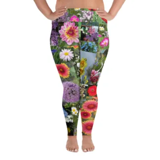 "Mixed Flowers" Stretchy Comfort Plus Size Leggings tights