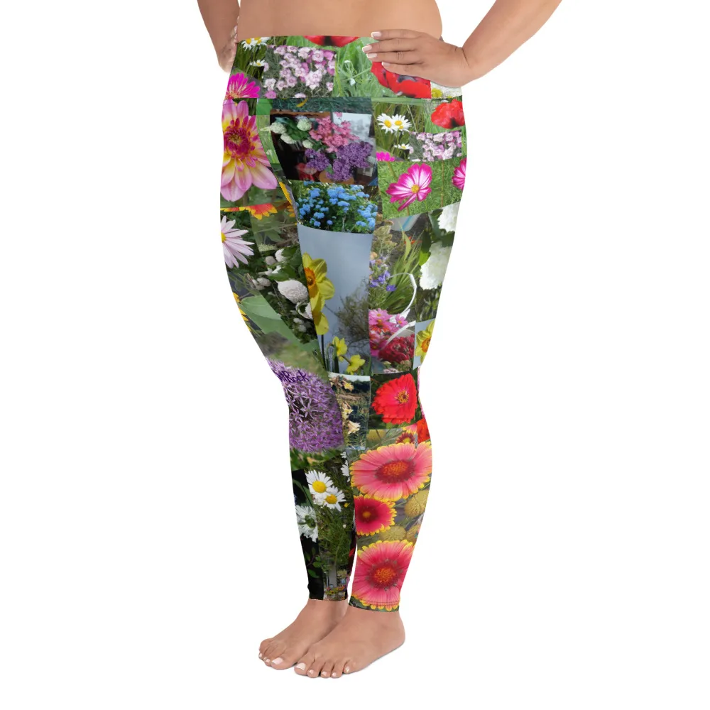 "Mixed Flowers" Stretchy Comfort Plus Size Leggings tights - Image 5