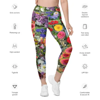 "Mixed Flowers" Stretchy Comfort Leggings with pockets 2XS-6XL tights yoga