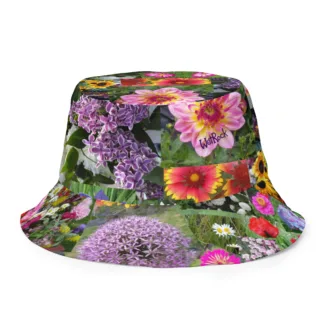 Mixed Flowers and Blue Sky Wet Rock Logo Reversible bucket hat
