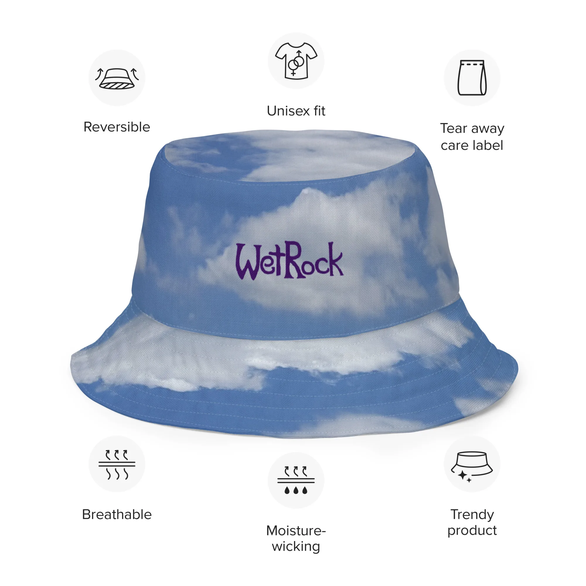 Mixed Flowers and Blue Sky Wet Rock Logo Reversible bucket hat - Image 3