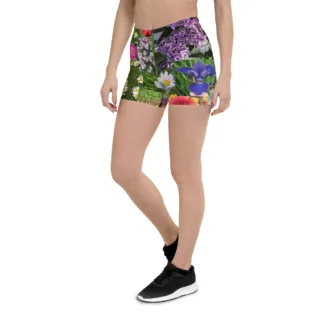 "Mixed Flowers" Stretchy Comfortable Shorts yoga flow tights