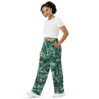 Kambaba Jasper unisex wide-leg pants covered in Photos of Wet Rock slices