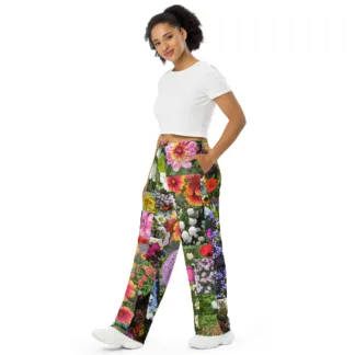 Mixed Flowers unisex wide-leg pants