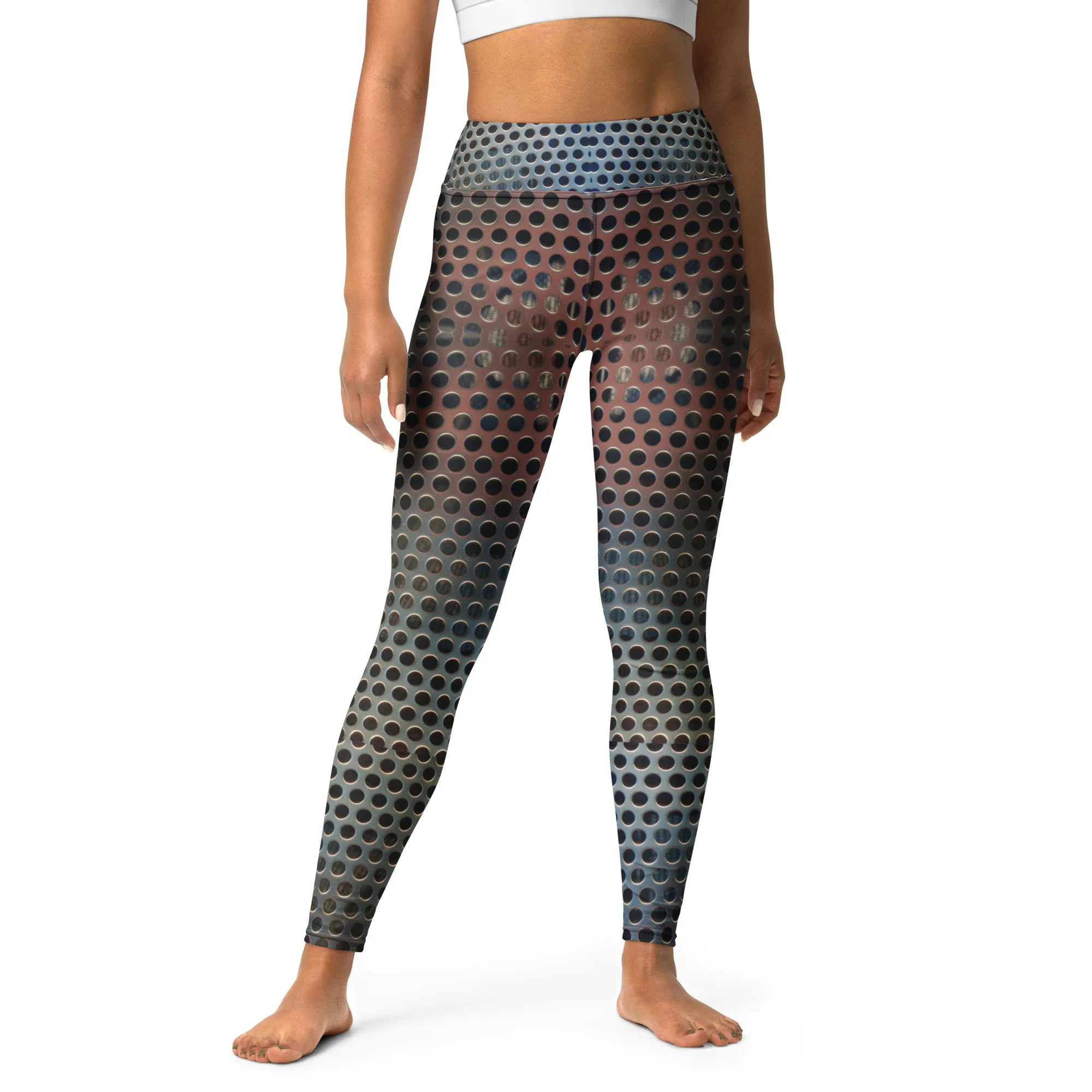 3-D Holey Metal Yoga Stretch Leggings with Raised Waistband - Image 4