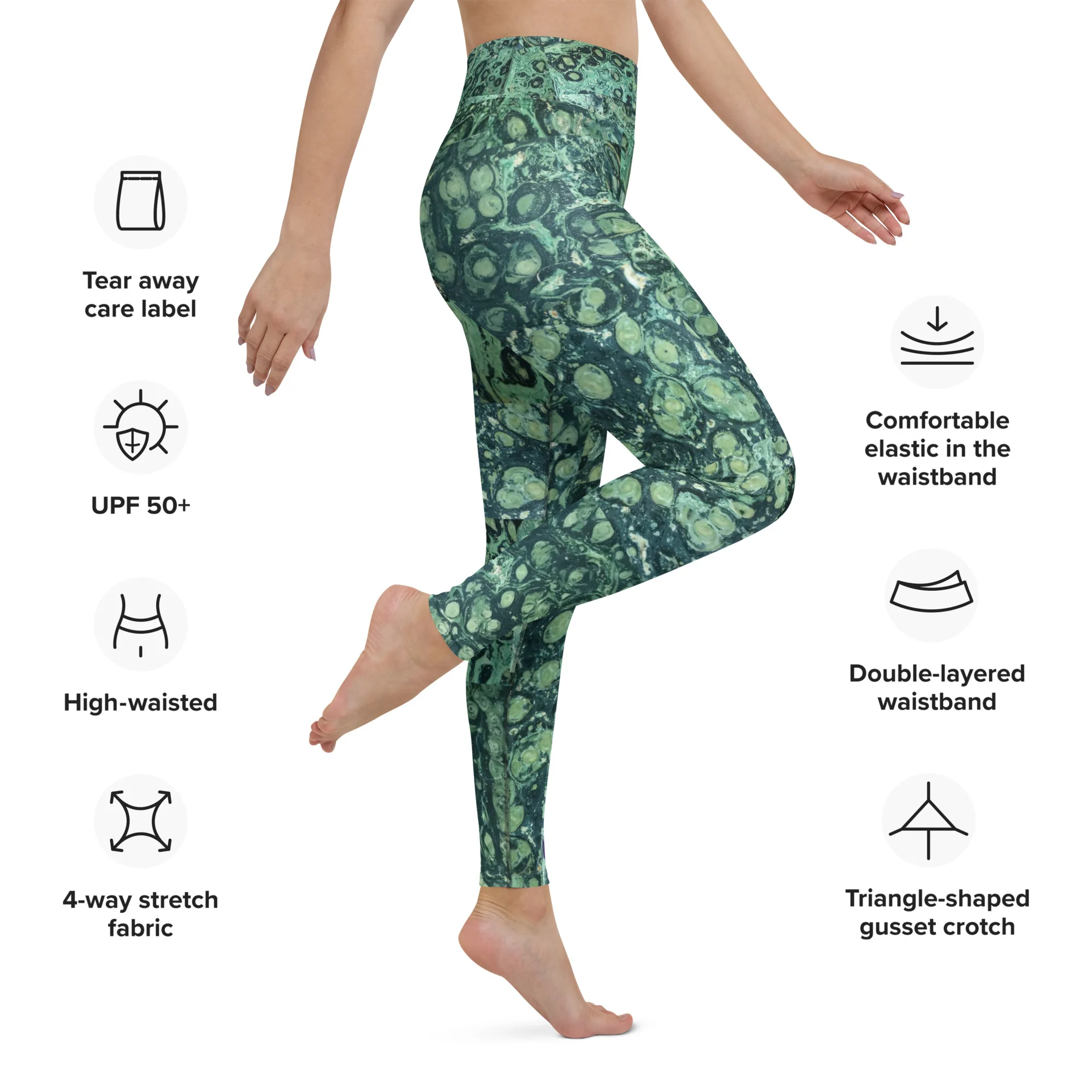 Kambaba Jasper Stretchy 18% Spandex Raised-Waistband Yoga Leggings - Image 3
