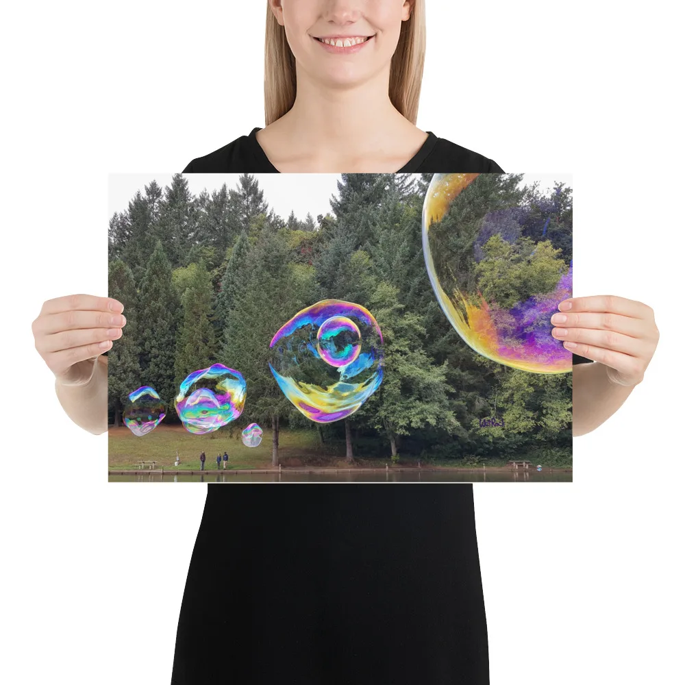 Big Bubbles on the Lake” and Evergreen Forest Poster Wall Art - Image 2