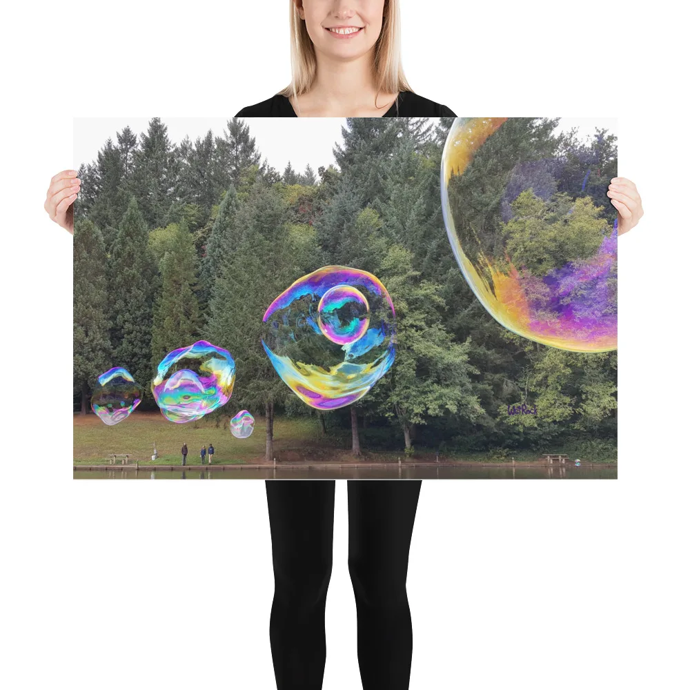 Big Bubbles on the Lake” and Evergreen Forest Poster Wall Art