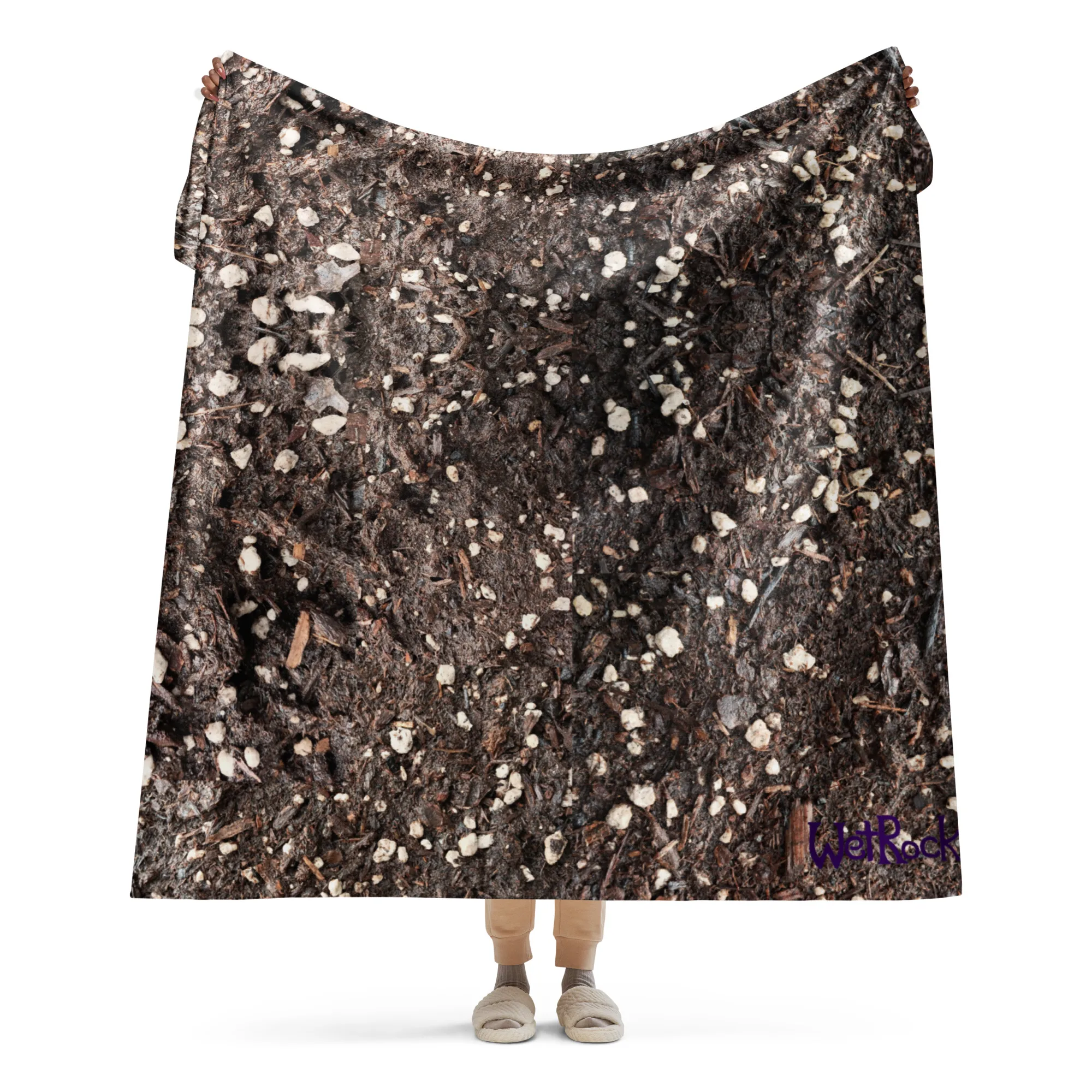 Crazy and Cozy "Potting Soil" printed Sherpa blanket