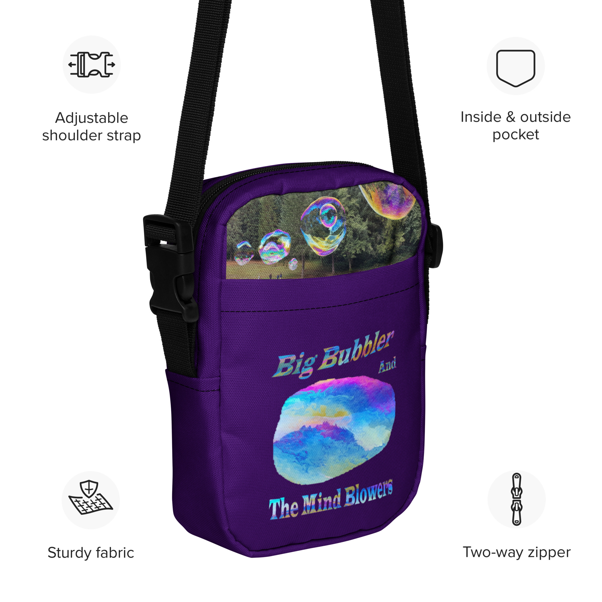 Big Bubbler and the Mind Blowers small unisex crossbody bag/pack