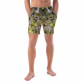 3D “Mossy Rubble” Swim Trunks Mirror-Image Design like pants made of stone 2XS-6XL