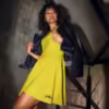 Stretchy Yellow Skater Dress with Purple WR Logo