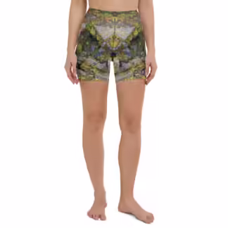 3D “Mossy Rubble” Mirror-Image-Design Yoga Shorts Stretchy and Rocky