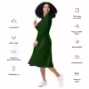 Dark Green Long-Sleeve Midi dress w Pockets and WR logo down low - Image 3
