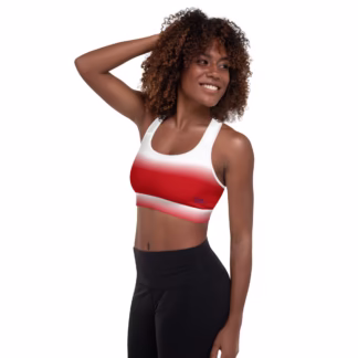 White to Red Padded Sports Bra - Stretchy supportive Holidays Game Days