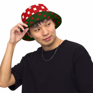 Red/White and Green/Red Reversible Bucket Hat Team Colors? Christmas Wrap?