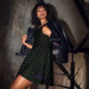 Black w Dark Green Squares Skater Dress with Purple WR Logo XS-3XL