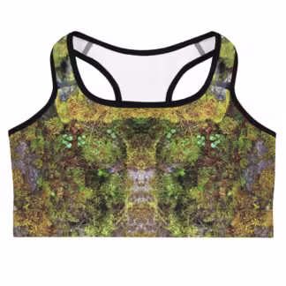 3-D "Mossy Rubble" Sports bra Mirror-Image design Stretchy and Supportive