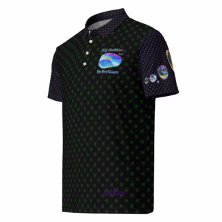 Men’s slim fit Black with Green and Purple Squares Mind Blowers polo XS-3XL