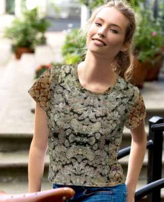 NW Nugz Cannabis Enthusiast's Crop Tee with Mirror-Image Flower Art