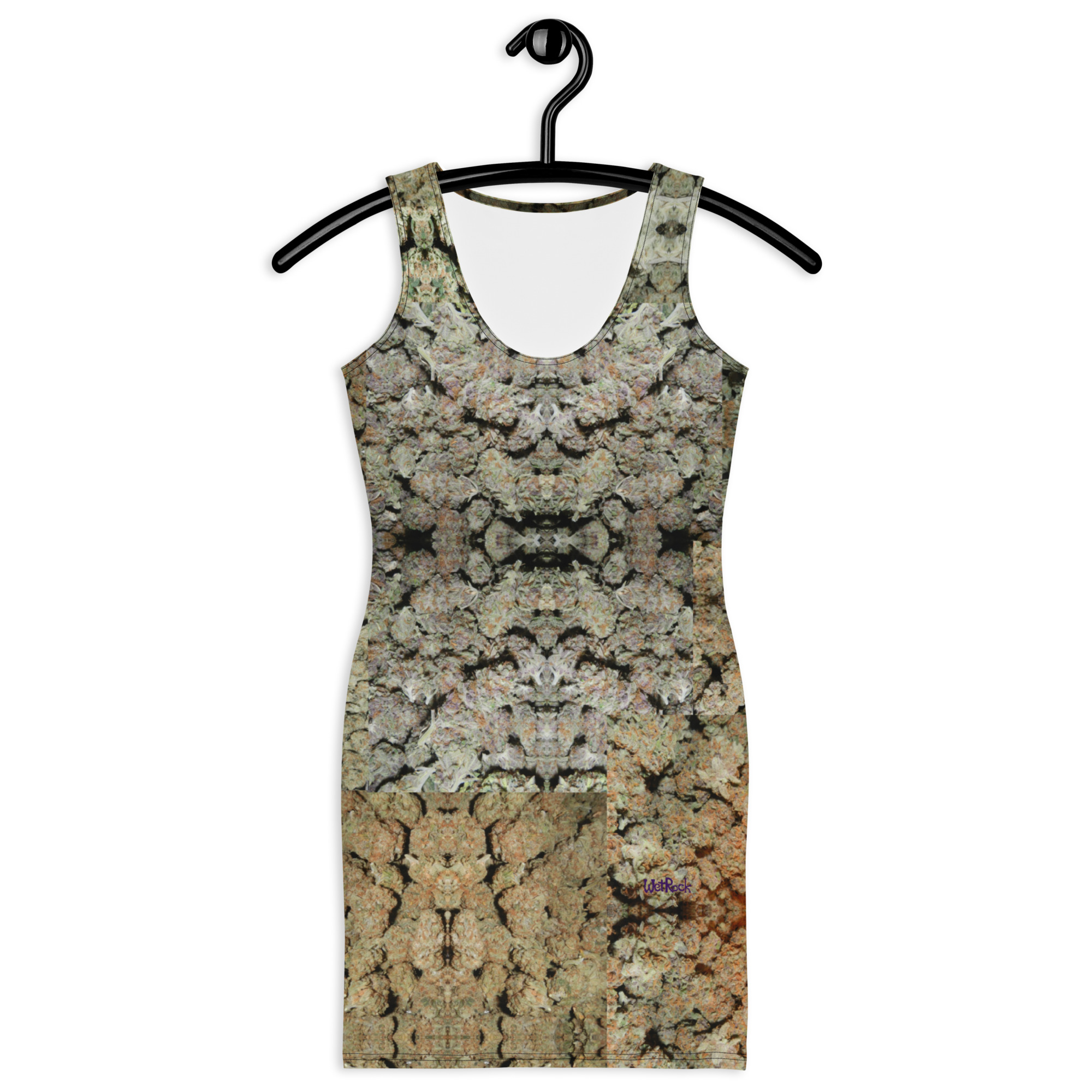 NW Nugz “Green Buds” Mirror-Images Bodycon Dress. Photo-Mosaic Dried Flower Art - Image 2