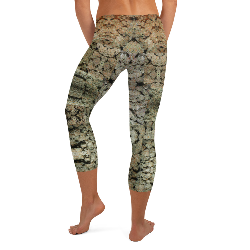 NW Nugz “Green Buds” Capri Leggings. Mirror-Image Photo-Mosaic Dried-Flower Art on Stretchy Pants - Image 4